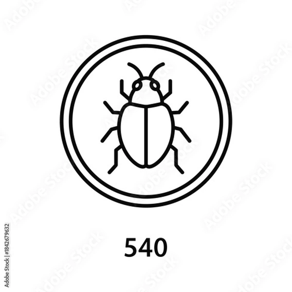 Fototapeta Simple line drawing of a beetle inside a circle with number 540