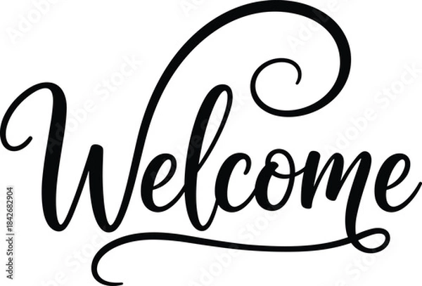 Fototapeta Black Script Welcome Text on White Background lettering