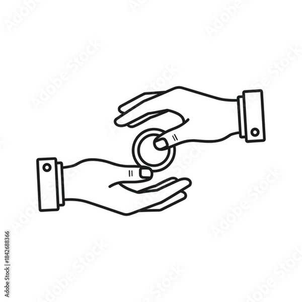 Fototapeta Handing over a coin between two hands