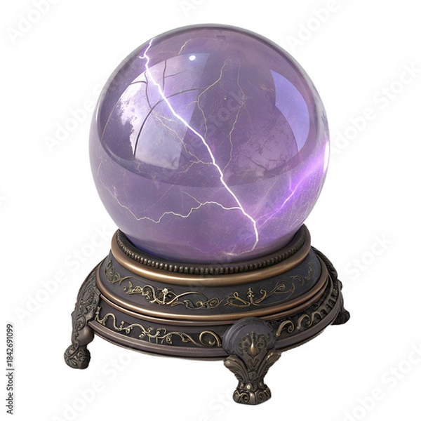 Fototapeta Mystical Orb: A crystal ball shimmers with ethereal light and crackling energy, its depths hinting at unseen futures and ancient wisdom.