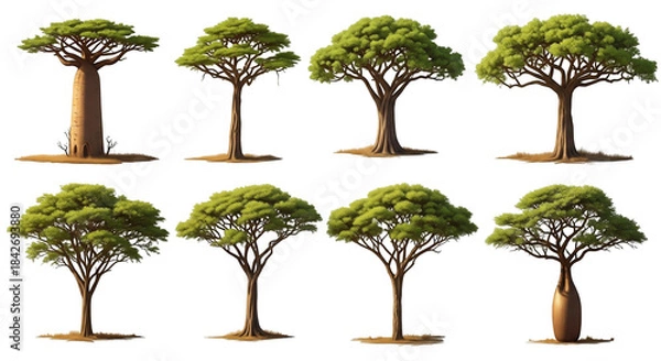 Obraz Various Tree Illustrations Depicting Layers and Different Styles