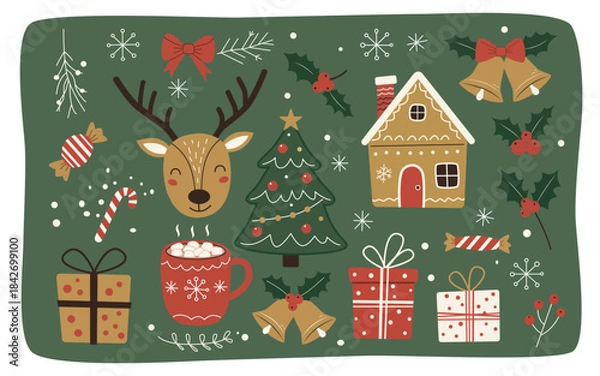 Obraz Whimsical festive Christmas elements set
