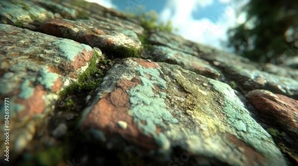 Obraz Moss on the brick wall in the home forest.