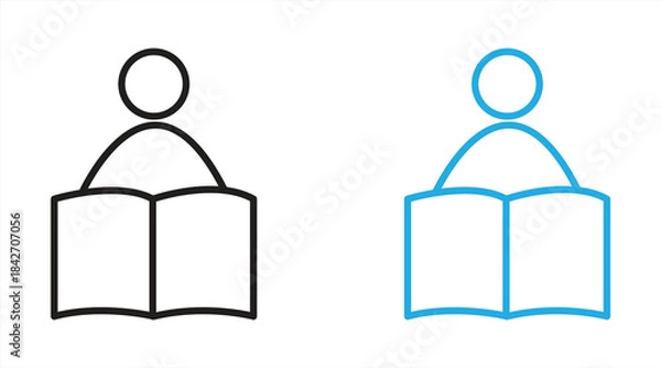 Fototapeta vector icon of person reading book, vector illustration