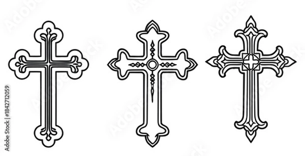 Obraz Collection of three ornate decorative Christian cross outlines perfect for religious design projects