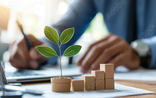 Fototapeta Business growth investment sustainability success strategy financial development concept plant graph