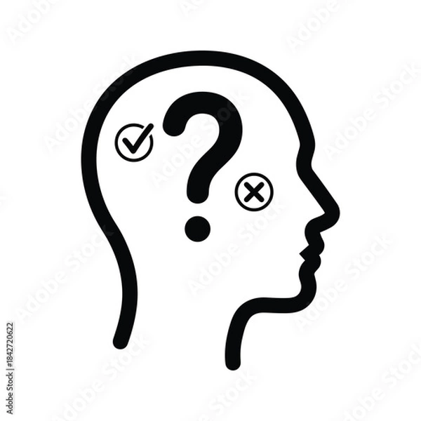 Fototapeta Thinking head with question mark and checkmark