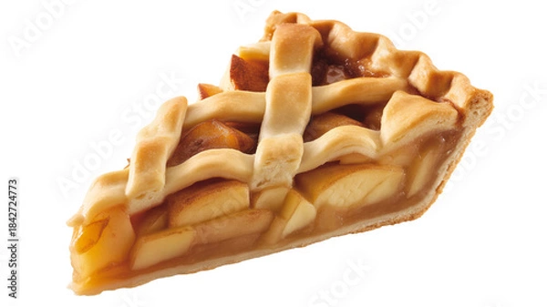 Fototapeta Delicious slice of apple pie with lattice crust isolated on transparent background