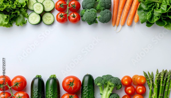 Fototapeta Fresh Salad Ingredients in Organized Grid Layout on Clean Neutral Background