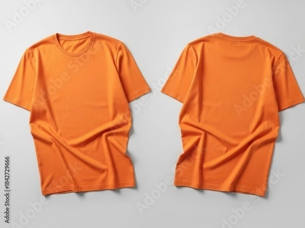 Fototapeta Orange tshirt front and back view on white background