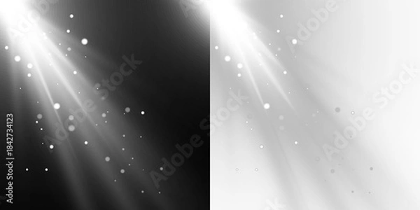 Obraz White light rays with dust particles on black and white background
