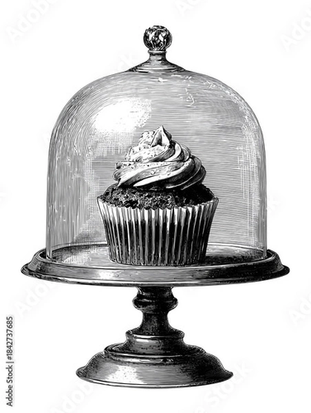 Obraz A cupcake in a  glass globe, 19th illustration isolated on white background	