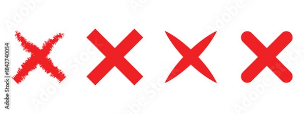 Obraz Check Mark & Cross Icon Set – Green Tick, Red X, and Hand-Drawn Doodle Symbols