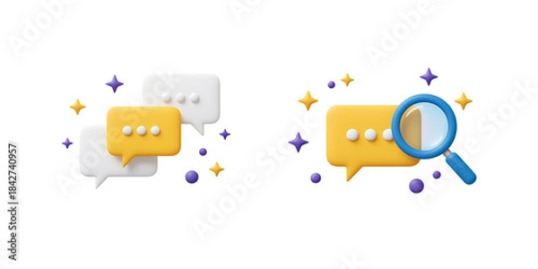 Fototapeta Colorful Speech Bubbles with Magnifying Glass and Stars