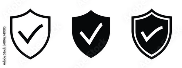 Obraz Shield & Security Icon Set – Check Mark, Cross, Lock, and Protection Symbols