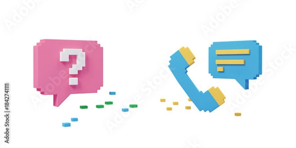 Fototapeta Pixel Art Communication Concept with Question and Answer Bubbles