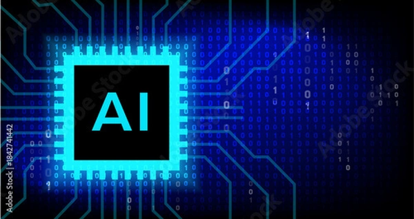 Fototapeta Artificial Intelligence CPU with Binary Code 0, 1  Digital Technology