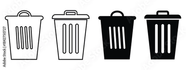 Obraz Trash Bin & Recycle Icon Set – Minimalist Garbage Can, Delete Button, and UI Symbols