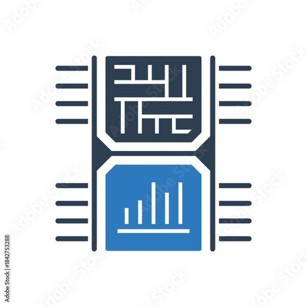 Obraz Data Analytics Chip Icon - Bar Chart With Processor Chip Icon