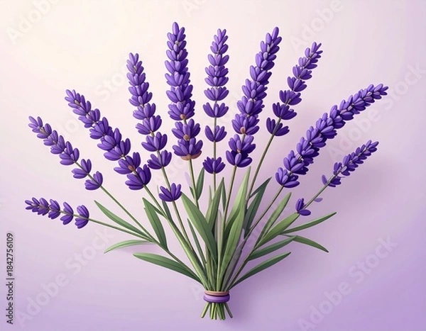 Obraz Lavande bouquet with purple flowers and green leaves arranged beautifully on a soft background