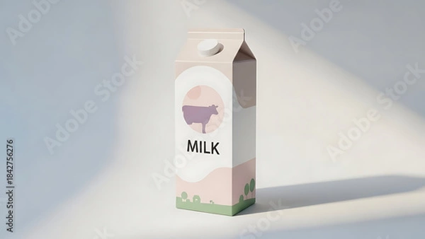Fototapeta simple and clean milk carton mockup, standing vertically, realistic design with visible textures on the carton material, soft lighting to emphasize the product’s clean look