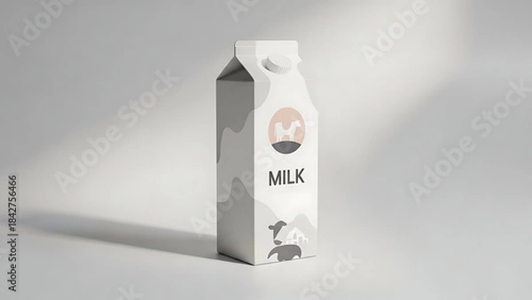 Fototapeta simple and clean milk carton mockup, standing vertically, realistic design with visible textures on the carton material, soft lighting to emphasize the product’s clean look