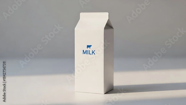Fototapeta simple and clean milk carton mockup, standing vertically, realistic design with visible textures on the carton material, soft lighting to emphasize the product’s clean look