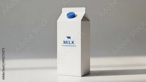 Fototapeta simple and clean milk carton mockup, standing vertically, realistic design with visible textures on the carton material, soft lighting to emphasize the product’s clean look