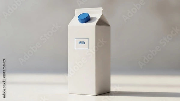 Fototapeta simple and clean milk carton mockup, standing vertically, realistic design with visible textures on the carton material, soft lighting to emphasize the product’s clean look