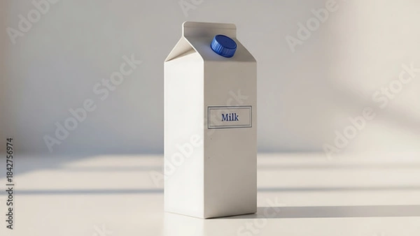 Fototapeta simple and clean milk carton mockup, standing vertically, realistic design with visible textures on the carton material, soft lighting to emphasize the product’s clean look