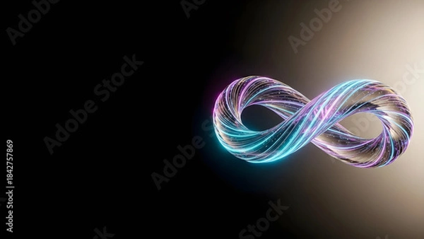 Fototapeta 無限のループと持続可能性を象徴するガラスのメビウスの輪の近未来背景素材（3Dレンダリング・コピースペース）