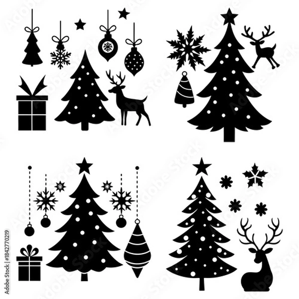 Obraz Christmas holiday decorations and symbols on white background christmas tree reindeer