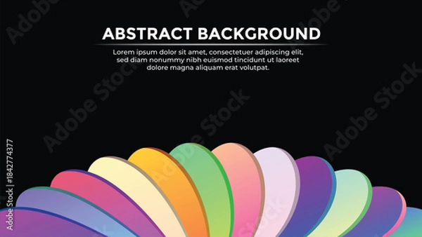 Obraz Abstract background banner template with colorful geometric shape art. Modern creative design with rounded elements on a black background. Futuristic dynamic colorful illustration.