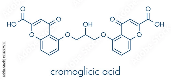 Fototapeta Cromoglicic acid (cromolyn, cromoglycate) asthma and allergy drug molecule. Skeletal formula.