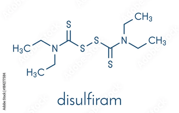 Fototapeta Disulfiram alcoholism treatment drug molecule. Skeletal formula.