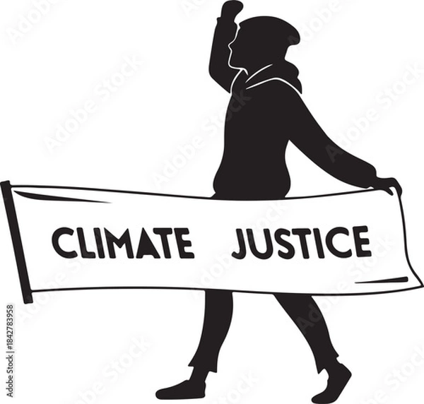 Obraz Protester holding a banner for climate justice