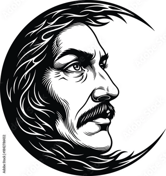 Obraz Stylized Moon Face Vintage Illustration Vector