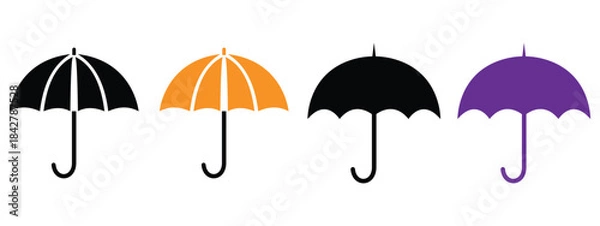Obraz Umbrella Icon Set – Silhouette, Outline & Glyph Style Vector for Protection, Weather & Beach Concepts