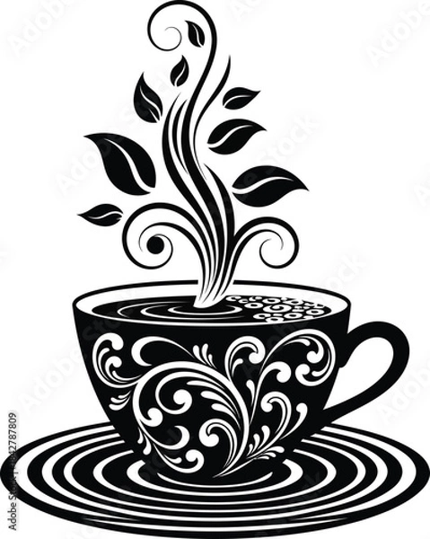 Obraz Cup With Decorative Steam Floral Vector