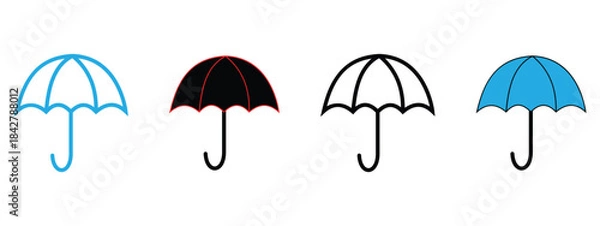 Obraz Umbrella Icon Set – Silhouette, Outline & Glyph Style Vector for Protection, Weather & Beach Concepts