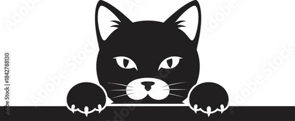 Obraz Cat Peeking Over Edge – Cute Silhouette Vector