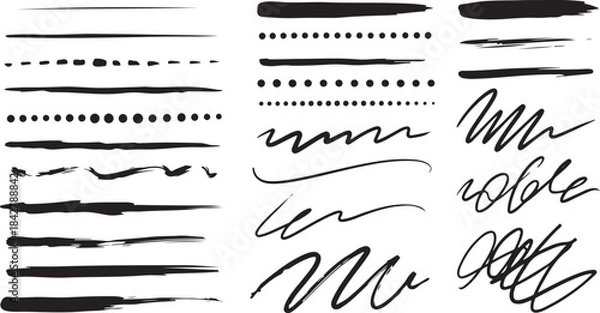 Fototapeta Hand-Drawn Ink Brush Stroke Collection for Artistic Design and Creative Linework