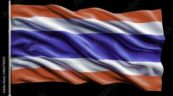 Obraz Flag of Thailand waving in the wind against a black background