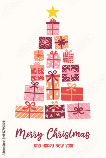 Obraz Christmas tree card with presents. Vector illustration
