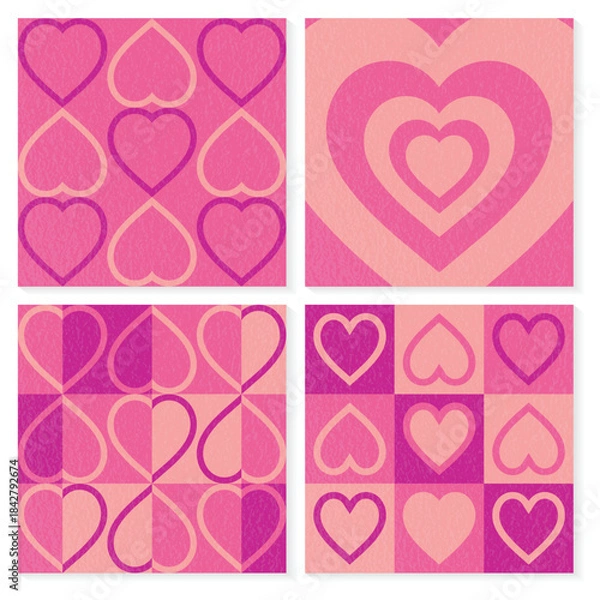 Obraz Set of abstract backgrounds with heart. Retro style pattern design for for Valentine’s Day, Mother’s Day and Women’s Day. Vector illustration