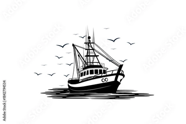 Obraz Fishing boat vector illustration on white background.