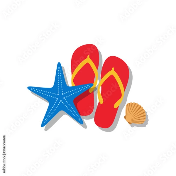 Obraz Starfish and Flip Flops with Seashell Beach Accessories.