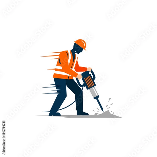 Obraz Construction Worker Operating a Jackhammer at Work.