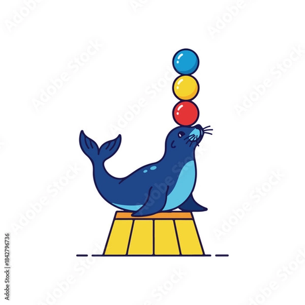 Obraz Cute circus seal balancing colorful balls on its nose.