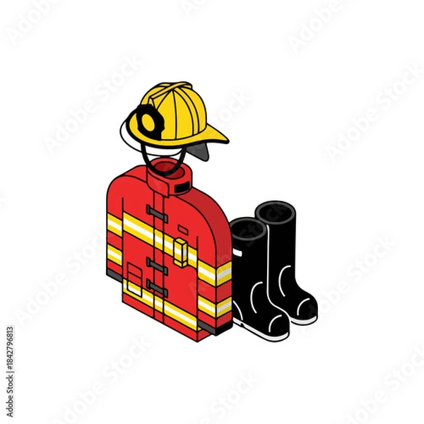 Obraz Firefighter uniform and boots isometric illustration.